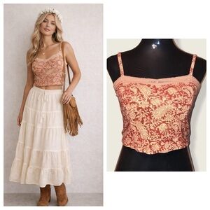 Paisley Smocked Crop Top M | Boho Festival Y2K Western Coquette Cami
